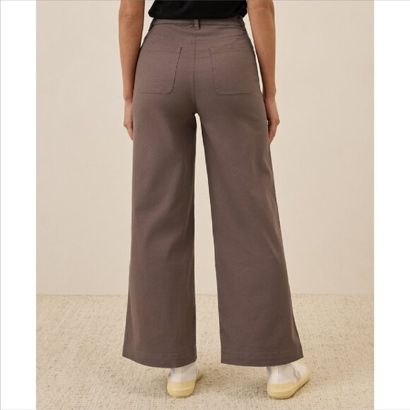 Deep Taupe Stretch Twill Wide Leg Pant - Picture 2 of 9